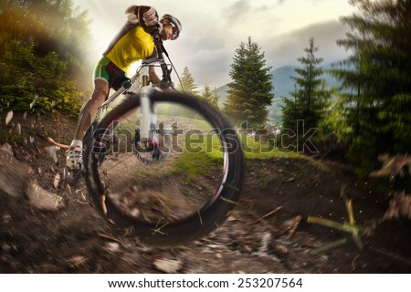 Sport. Mountain Bike cyclist riding single track