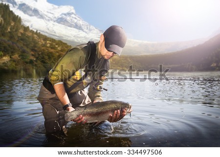 Trout-fishing on mountain river