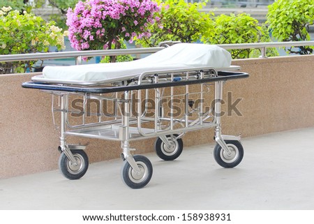 Hospital beds in the hospital corridor
