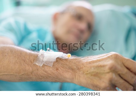 Arm of a man patient in the hospital.