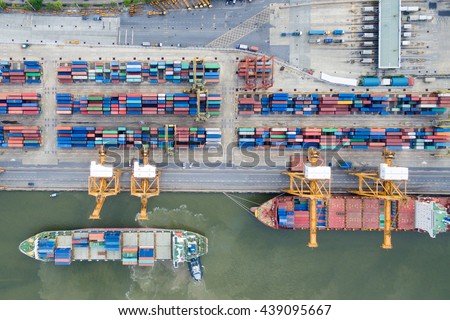 Aerial view of Industrial shipping port in Thailand.