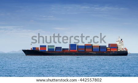 Container ship sailing in the morning