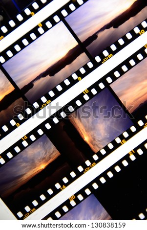 Positive film with scene of sunset