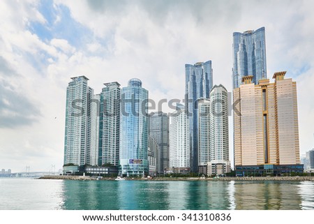 Busan, Korea - September 19, 2015: Marine city is a luxury and prestigious residential area constructed on Suyeong bay reclaimed land in Haeundae District.