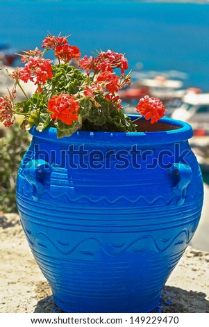 Greece, sea, flowers, amphora