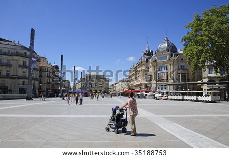 Montpellier, France - Place de la Comedie. Montpellier is a city in southern France. It is the capital of the Languedoc-Roussillon region.