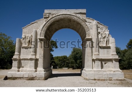 Glanum, Saint-Remy-de-Provence:  The triumphal arch. Roman city situated a kilometre south of Saint-Remy-de-Provence, possesses an impressive triumphal arch.  Close nearby is a intact cenotaph.