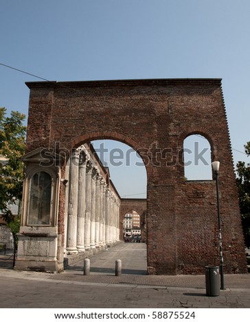 The Colonne di San Lorenzo is the best-known Roman ruin in Milan. It is located in front of the Basilica of San Lorenzo. It is a square with a row of columns on either side.