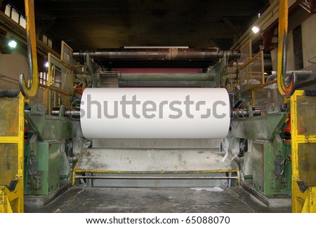 Paper and pulp mill - Detail of Fourdrinier Paper Machine: Final section. The Fourdrinier accomplishes all the steps needed to transform a source of wood pulp into a final paper product.