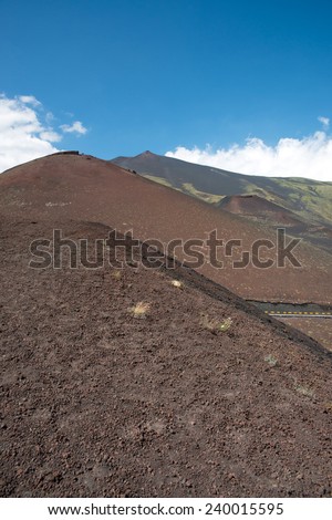 Active stratovolcano Etna, Italy. Mount Etna is an active stratovolcano on the east coast of Sicily, Italy, in the Province of Catania, between Messina and Catania.