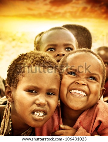 Africa, Kenya - Nov 8: Portrait Of African Children From The Masai Mara Tribal Village, Near The Masai Mara National Park Reserve On November 8, 2008 In Kenya, Africa