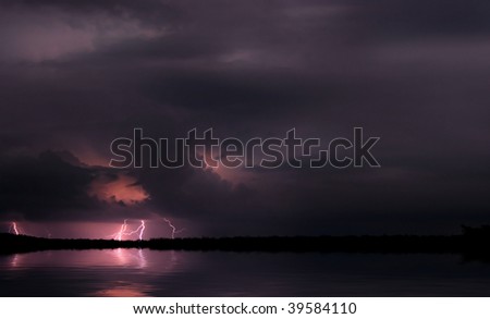 Lightning and storm. Night scene. Africa