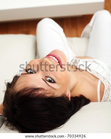 Happy young female smiling, expressing positivity