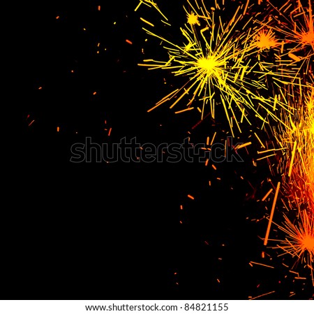 Bright border of firework sparks isolated on black background, decorative abstract holiday lights, christmas and new year fun