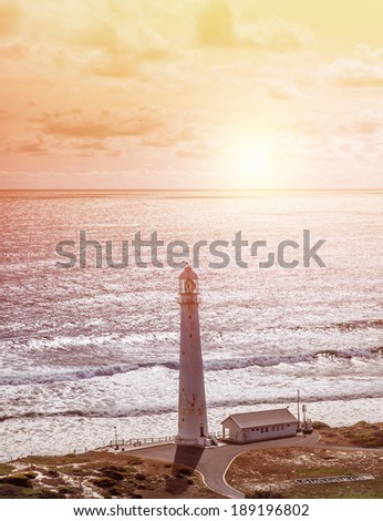 Lighthouse, beautiful seascape, Kommetjie at Slangkop Punt near Cape Town, nature of South Africa, Western Cape