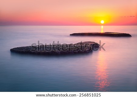Beautiful colorful sunset over sea, Lebanon, Mediterranean sea, amazing landscape, calm evening seascape, beauty of nature
