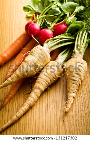 root vegetables on wooden table