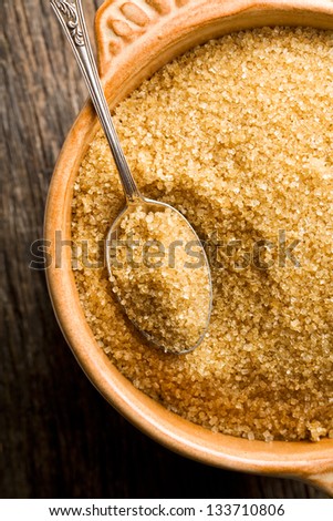 the brown sugar in silver spoon