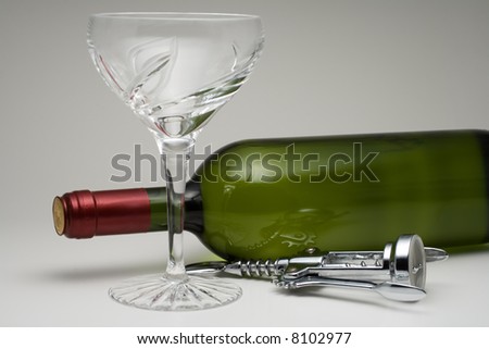 bottle wine with opener and glass