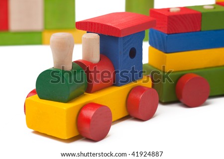 Colorful toy train isolated on white background