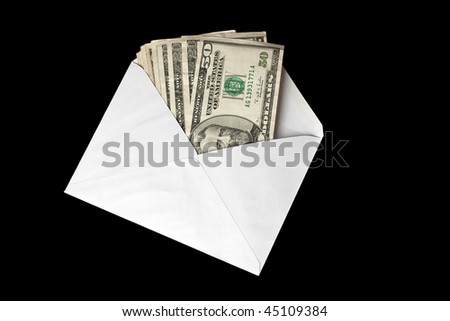 banknotes in envelope on black background