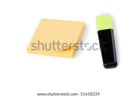 yellow note paper and pen on white background