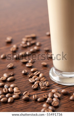 ice coffee and coffee beans