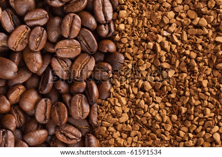 instant coffee powder and coffee beans