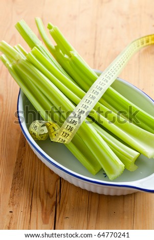 green celery sticks on kitchen table
