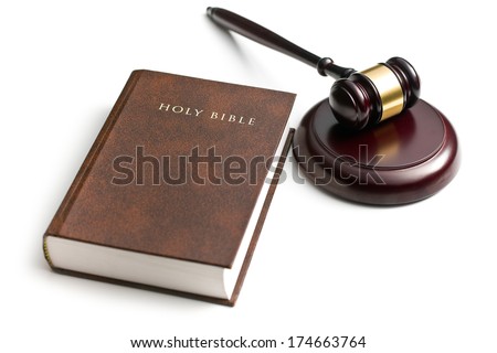 judge gavel with holy bible on white background