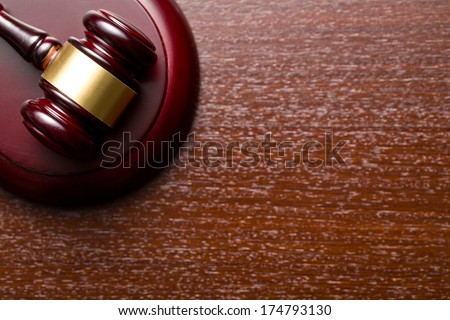 top view of judge gavel on wooden background