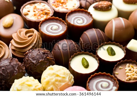 a lot of variety chocolate pralines