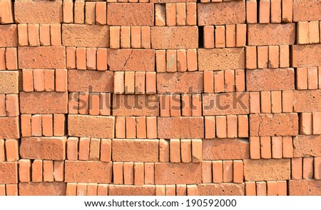 Well-organized red brick in the building site