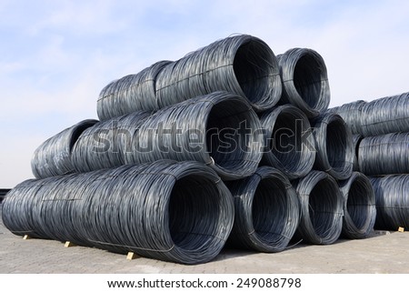 Many rolled steel pile up together, close-up