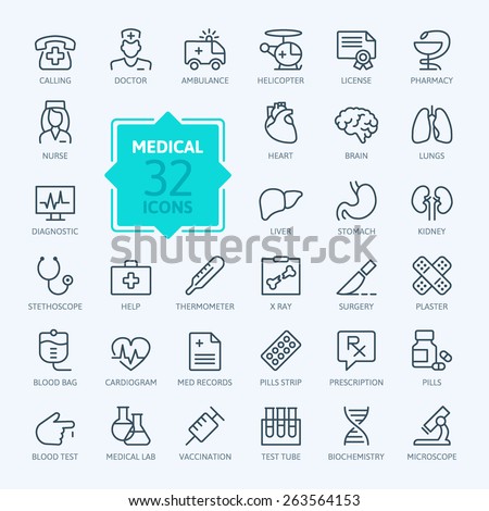 Thin lines web icon set - Medicine and Health symbols