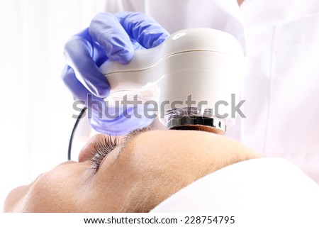 Ultrasound beauty treatment,The woman\'s face during a facial at a beauty salon