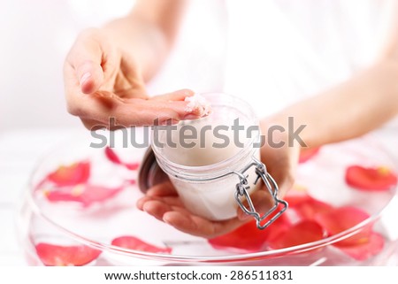 Scrub hands. Jar of cosmetic preparation Spa & Wellness