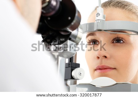 Eye examination.The patient during an eye examination at the eye clinic