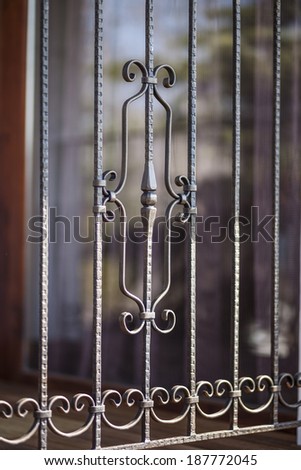 detail of wrought iron railing with beautiful ornaments