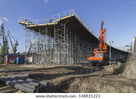 Construction of a bridge at the way New Walowa in Gdansk