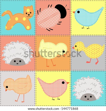 Seamless background with baby animals, patchwork - stock vector