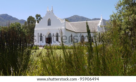 Cape Dutch church in Franschhoek, Western Cape Province, South Africa