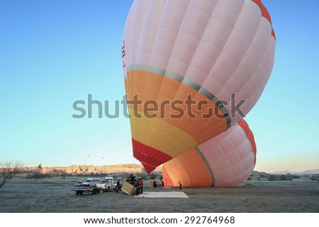 CAPPADOCIA, TURKEY - Mar 5,2014: Picture of hot air balloons at Cappadocia, Turkey. Hot Air balloon is one of the most famous activity that journey have to do in Cappadocia.