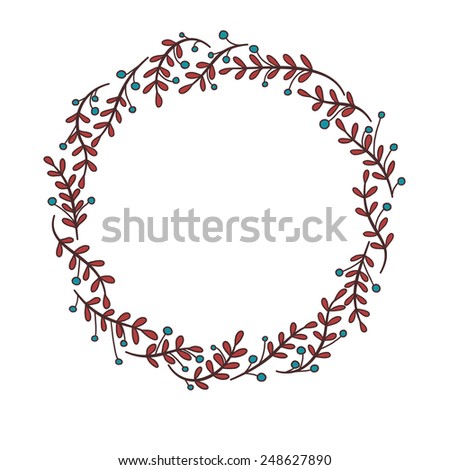Circle  frame of sprigs, leaves and berries.