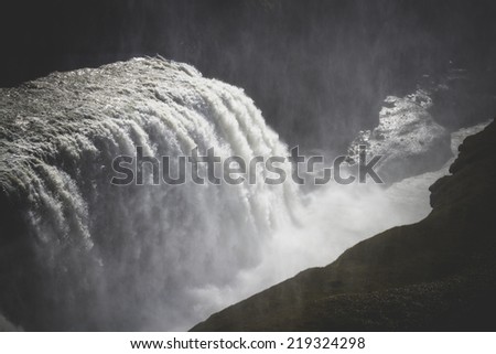 Top view of Waterfall Gullfoss and canyon, Iceland