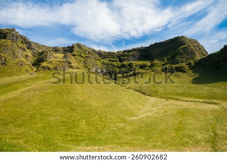 Volcanic landscape covered with moss in Iceland