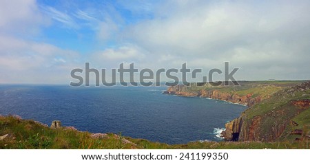 Panorama view of the rugged coast of Lands Endm Cornwall, United Kingdom
