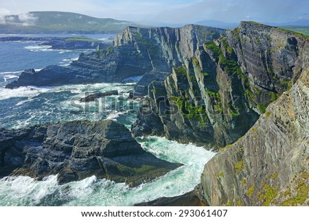 A panoramic and stunning view of the Kerry Cliffs, The Ring of Kerry, Ireland