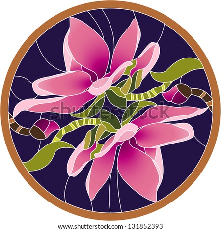 Magnolia Flower / Stained Glass Window Stock Vector 131852393