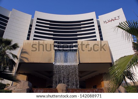 DUBAI, UNITED ARAB EMIRATES - NOVEMBER 1: Grand Hyatt Hotel in Dubai, UAE on November 1, 2010. Grand Hyatt Dubai hotel is a luxury 5 star hotel with 674 hotel rooms located in the Bur Dubai district.